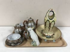 A tray of Japanese egg shell tea for two, continental parrot figure,