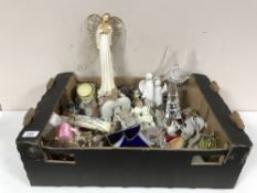 A box of religious figures and a Leonardo Collection angel etc