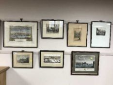 A good collection of eight antique and later hand coloured and monochrome engravings depicting