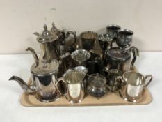 A tray of plated ware, tea services, goblets,