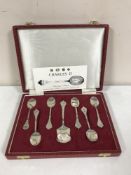 A cased set of seven silver Charles II style Trifid spoons.