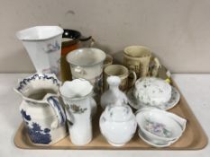 A tray of Myott jug, Ringtons jug, Aynsley vases,