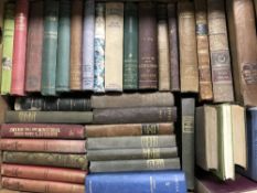 Eight boxes of 20th Century novels and some antiquarian leather-bound volumes.