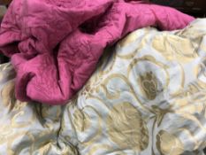 A pair of floral fully lined curtains and a House of Fraser bed throw