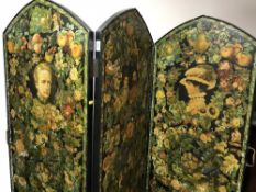 An early 20'th Century three-way scrap work screen.