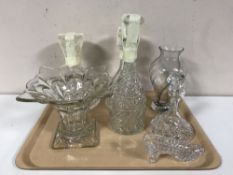 A tray of crystal glassware including decanters,