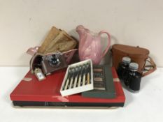 A tray of Maling, Beswick dog, cased cutlery,
