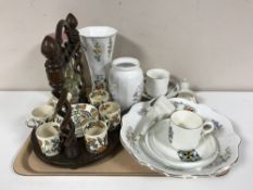 A tray containing Aynsley vases and plates, Goss pieces, Maling vase,