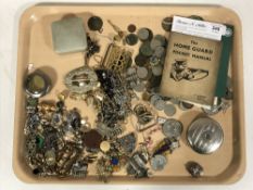 A collection of costume jewellery, banknotes, Home Guard Pocket Manual,