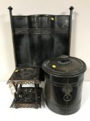 An early 20th century fire guard, lidded coal bucket,