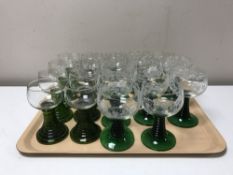 Two trays of wine glass, vases,