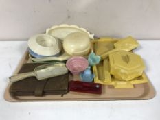 A tray of mid 20th century powder bowls, four piece Halex trinket set,