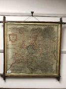 An eighteenth century tapestry sampler map, Europe, signed Sarah Huggins, Lincoln.