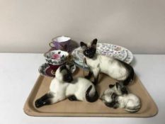 A tray containing Minton plates, bone china cups and saucers,