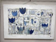 A contemporary oil on canvas - abstract study of flowers initialled J.P.