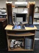 A beech computer trolley with a Sony Vaio PC system