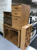 A pine effect computer desk and matching filing chest,