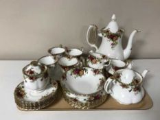 A tray of twenty seven pieces of Royal Albert Old Country Roses tea china