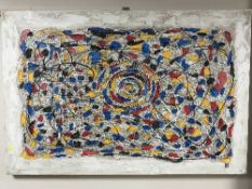 A contemporary oil on canvas - in the style of Jackson Pollock initialled J.P.