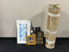 A box of un-framed wall mirrors, cased typewriter,