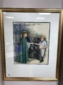 Melvyn Warren-Smith : A lady handing a letter to a young boy, an illustrator's watercolour,