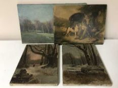 A box of un-framed early 20th century oils on canvas by J Collison,