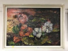 A framed mid 20th century oil on board - still life