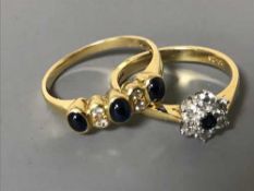 Two 18ct gold sapphire and diamond rings, 6.