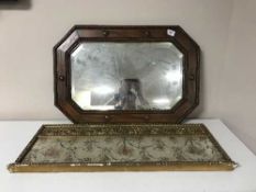 An octagonal oak framed mirror, dressing table mirror,