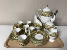 A tray containing a twenty-one piece Wedgwood Floral Tapestry coffee service together with a