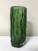 A Whitefriars emerald green cylindrical bark vase,