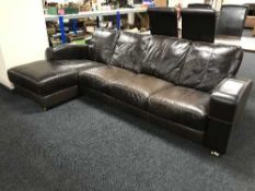 A brown leather corner settee