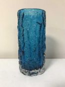 A Whitefriars kingfisher blue cylindrical bark vase,