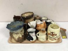 A tray of toby jugs and tankards inc.