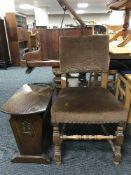 A Jaycee oak mag rack and a dining chair