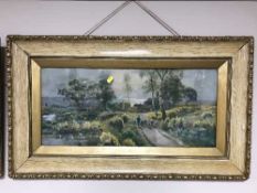 A pair of antiquarian gilt framed prints - sheep in rural landscape