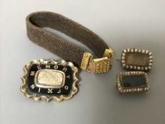 A group of early 19th century memoriam jewellery including a hair bracelet with high carat gold