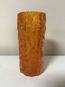 A Whitefriars tangerine cylindrical bark vase,