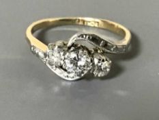 Antique 18ct platinum three stone diamond ring, approximately .5ct. 2.