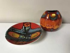A Poole pottery vase together with a Poole bowl