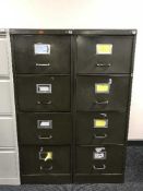 Two x four drawer metal filing chests with keys