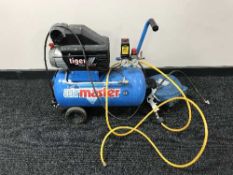 An Air Master compressor together with a Work zone air hose reel