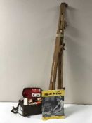 A box containing Pentax camera, camera bag, equipment,