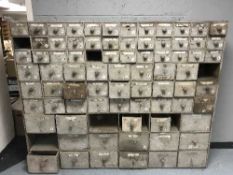 A pair of antique pine eighty one drawer specimen chests (thirteen drawers missing)