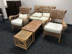 A three piece bamboo conservatory suite,