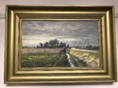 Gilt framed continental school oil on canvas - rural landscape signed Stefferson