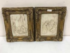 Two gilt framed alabaster relief panels