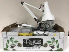 A box of angle poised desk lamp, bulk head lights,