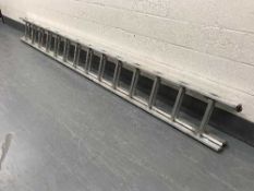 An aluminium ladder and wooden extension ladder