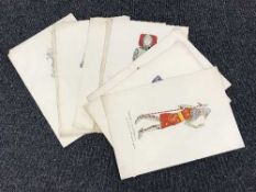 Ten un-framed hand coloured sketches - historical figures in military dress inc.